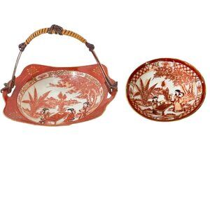 Antique Nippon Tokusei serving basket and small plate, from early 1900's
